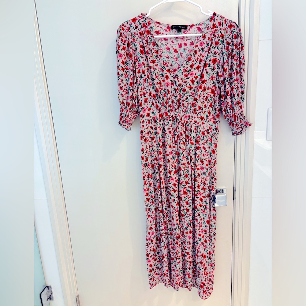 Floral puff sleeve midi dress